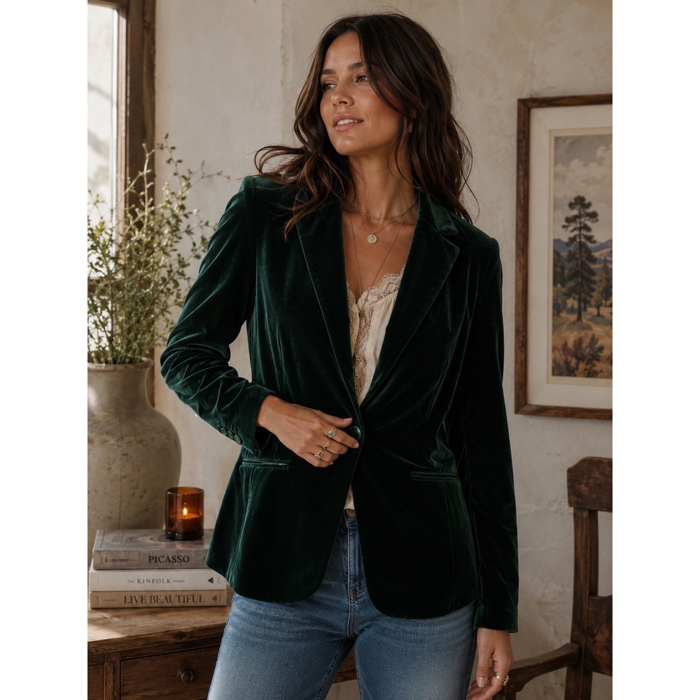 Tahari Jade Green Velvet Blazer